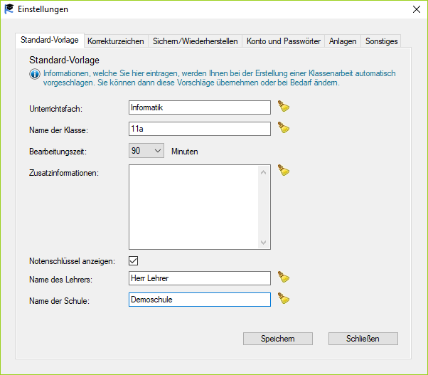 lehrer tool einstellungen